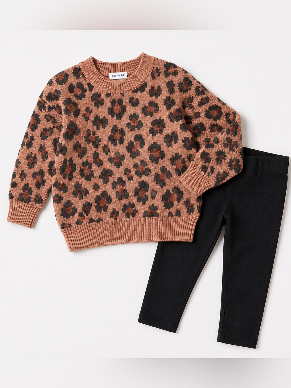 Cotton On Kids Leopard Print Sweater & Black Leggings Set NWT Size 2